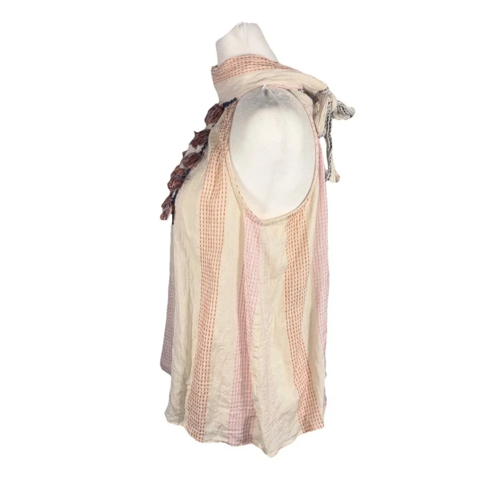 THML Anthropologie Boho Tank Top Embroidered Sz L Tassel Halter Gauze Sleeveless - Picture 2 of 14